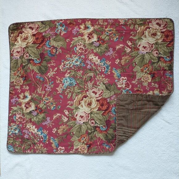 Ralph Lauren Chaps Pillow Sham Summerton Red Floral Plaid Standard Size Cotton - Picture 3 of 9